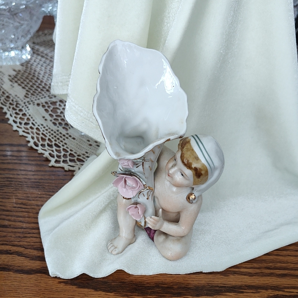 Porcelain Figurine Decorative Vase - White with Pink Accents